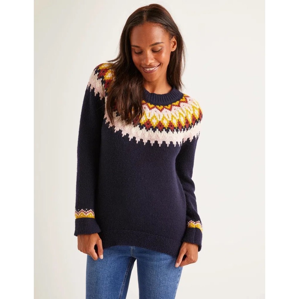 Boden Emma Fair Isle Jumper Sweater Navy Blue Wool Alpaca Blend K0288 Womens M